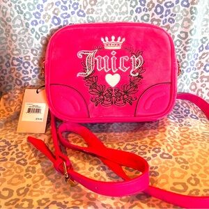 New Pink Juicy Couture Purse Handbag Crossbody Bag Velour Vintage Style MSRP $79